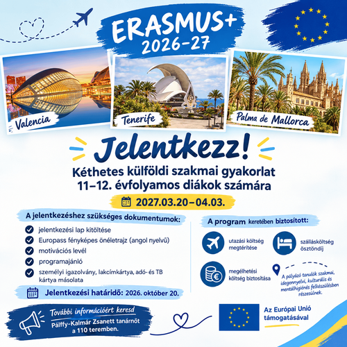 Újabb Erasmus+ lehetőség diákjainknak